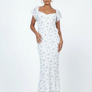 Princess Polly Hera White and Blue Floral Maxi Dress